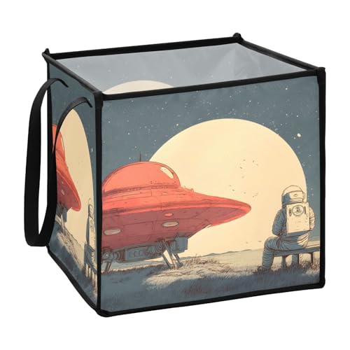 FOLIOSA Astronaut Ufo Print Collapsible Storage Basket Cube Organizer with