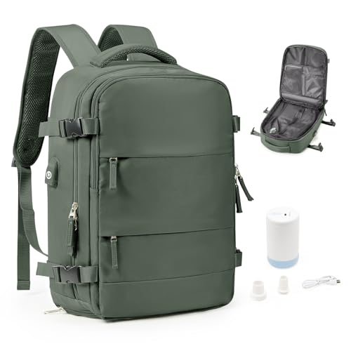 bergsalz Vacuum Backpack Travel Laptop Backpacks For Women Men Carry On Backpack With Vacuum Compression Bags Seal Packing Personal Item Travel Bag Vacpack Backpacks With Pump Olive Green