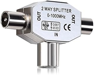 kwmobile 2-Way Aerial Splitter - Cable TV Splitter 2x Coax Plug 2 Male to 1 Female Adapter in Metal Housing - Coaxial Digital Signal Antenna Splitter