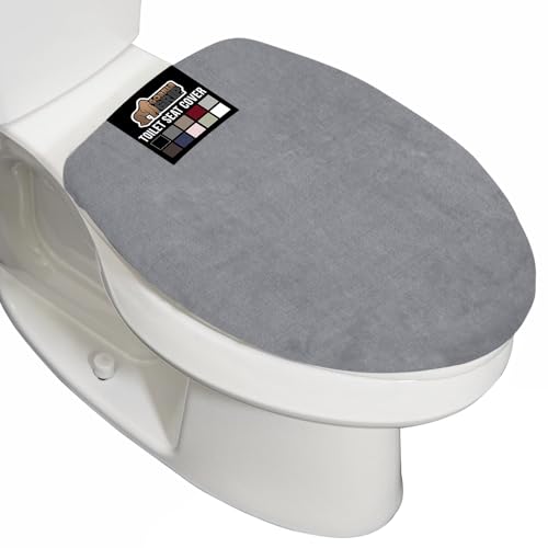 GORILLA GRIP Thick Memory Foam Bathroom Toilet Lid Seat Cover, Soft Velvet Topside, Machine Wash, Plush Cushioned Covers Fits Most Size Lids, Decorative Bath Room Accessories, 19.5x18.5, Grey