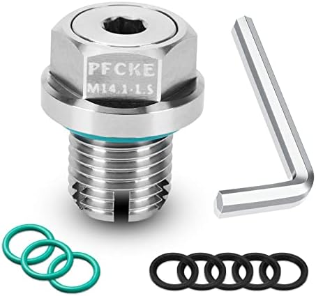 PFCKE M14.1-1.5x 15mm Oil Drain Plug Oversize Piggyback, Stainless Steel Self Tapping Oil Pan Thread Repair Kit with O-Ring,and Hexagonal Wrench