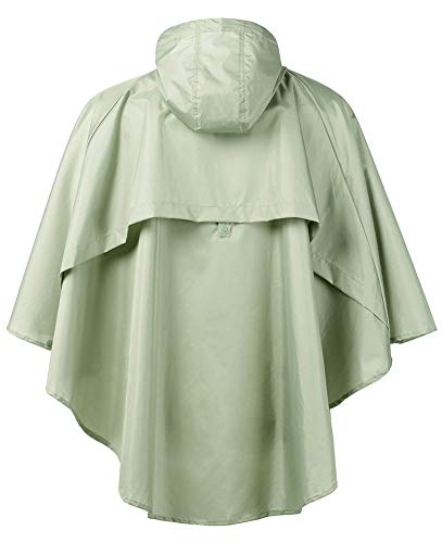 Qzunique Women's Waterproof Packable Batwing-Sleeved Raincoat Rain Poncho Jacket Coat Hooded For Adults With Pockets Green #TOP2