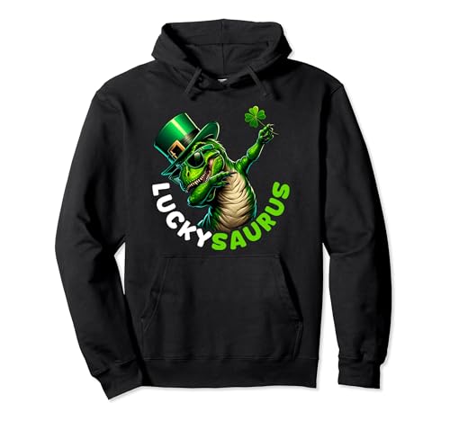 St Patricks Day Funny Irish Dinosaur Luckysaurus Pullover Hoodie