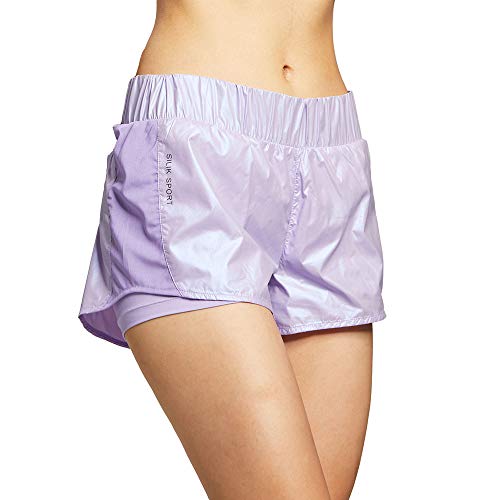 SILIK Womens Sports Running Shorts Shorts 2 en 1 Gym Ejercicio Pantalones Activos Morado L