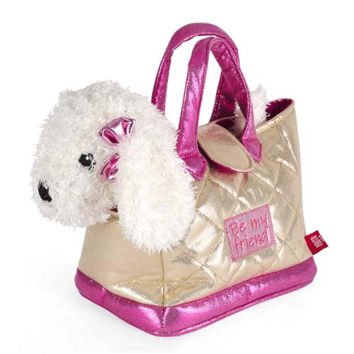 PERLETTI Borsetta Bambina con Peluche Barboncino Estraibile - Borsa Morbida e Leggera Regalo Bimba 3 4 5 6 Anni - Borsa Bambine Asilo con Cagnolino - Dimensioni 30x15x20cm (Barboncino Fiocco Rosa)