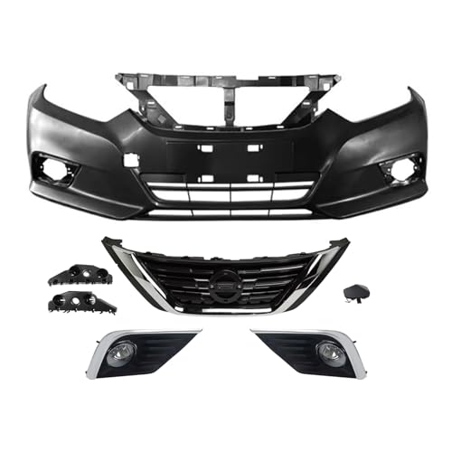 MGWILL Front Bumper Cover Kit Compatible with 2016 2017 2018 Nissan Altima SL SR S SV Sedan W/Upper Grille Lower Grill & Fog Lights - Full Body Set