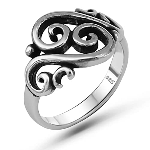 Genuine 925 Sterling Silver Ring Victorian Motif Vintage Style Oxidized Luxury Statement Ring