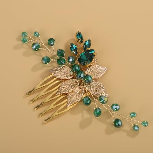 Peine para cabello con cristales vintage y hojas verdes miniatura 5