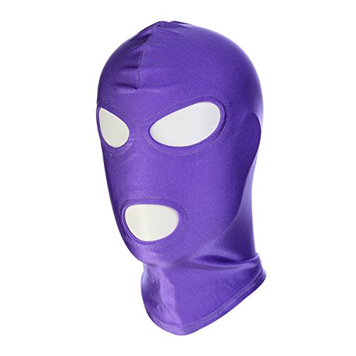 HOT TIME Unisex Lycra Spandex Zentai Hood Mask (L-Large, Purple-Open Eyes Mouth)