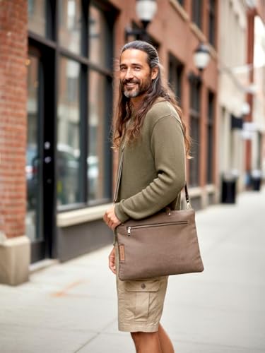 Image of The House of tara Brown Canvas Laptop MacBook Messenger Bag for Men and Women | Formal Business Slim Crossbody Sling Bag for College Purpose | Laptop Upto 15.6 Inch | Handbags with Shoulder Straps