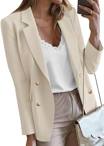 KIRUNDO Blazers for Women Business Casual 2025 Fall Long Sleeve Double Breasted Open Front Work Suit Jackets with Pockets