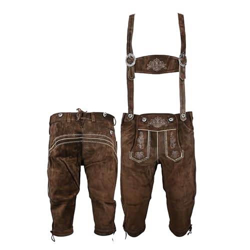 Traditional Bavarian Trachten Lederhosen Brown Pants - German Lederhosen with Suspenders- Genuine Suede Leather Oktoberfest Costume