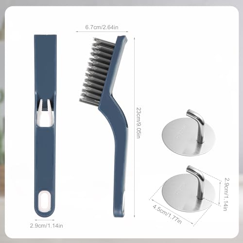 Image of PEUTIER 2pcs Hard Bristle Crevice Cleaning Brushes and 2pcs Hooks, Multifunctional Gap Cleaning Brush Grout Cleaner Scrub Brush for Household Use Shower Tile Kitchens Bathrooms Window Toilet (Blue)