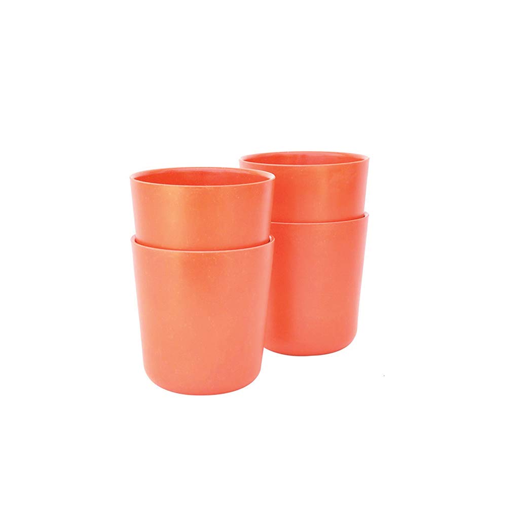 EKOBO Bamboo 16oz Cup Set, Service for 4, BIOBU Eco-material, Indoor/Outdoor Dining, Persimmon (Orange)