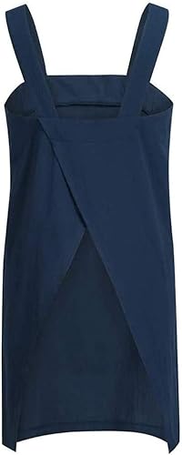 Miniatura 7 de Delantal para mujer de algodón y lino, con espalda cruzada y bolsillos, vestido para hornear y cocinar, color azul oscuro
