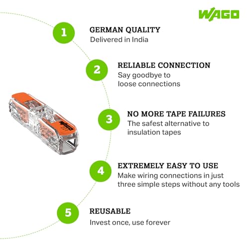 Image of WAGO 221-2411 | Inline Electrical Wire Connector | Pack of 60 | Easy-to-Use, Tool-Free, Compact - For Home, DIY & Electrical Projects - 2-Conductor