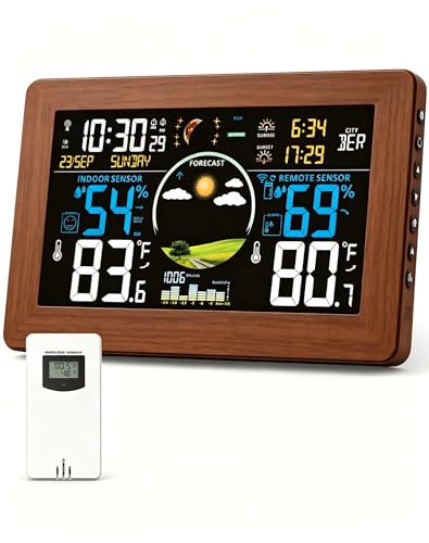 Zivron Weather Station Wireless Indoor Outdoor Thermometer, Home Weather Station with Weather Forecast, Temperature, Humidity, Atomic Clock