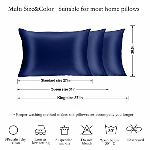 Midohome Silk Pillowcase For Hair And Skin, 2 Pack 100% Both Side Mulberry Silk Bed Pillowcase With Hidden Zipper, 19 Momme Soft Breathable Smooth Queen Silk Pillow Cover (Dark Blue) #TOP6