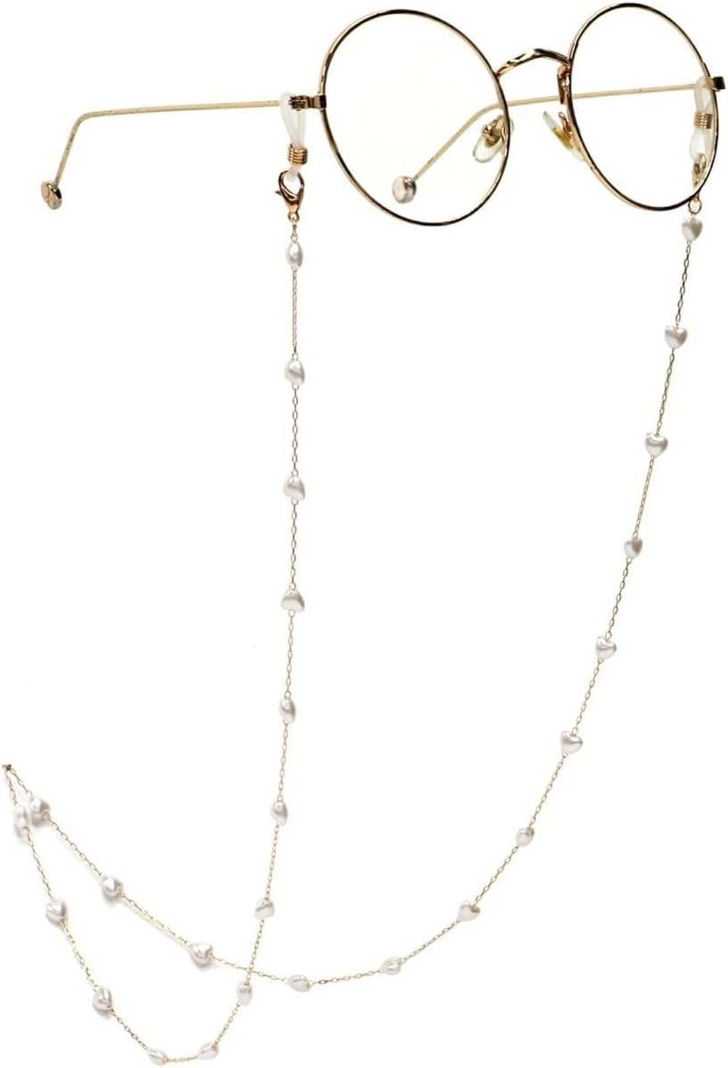 DUNEL Glasses Eyeglass Chains for Women HeartShape Pearl