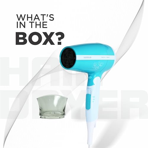 Image of Havells HD3151 1200 W Foldable Hair Dryer; 3 Heat (Hot /Cool /Warm) Settings Including Cool Shot Button; Heat Balance Technology, Turquoise