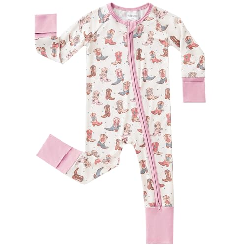 pureborn Baby Girls Sleeper Viscose from Bamboo Pajamas 2-Way Zipper Snug Fit Sleepwear Western Boots 18-24 Months