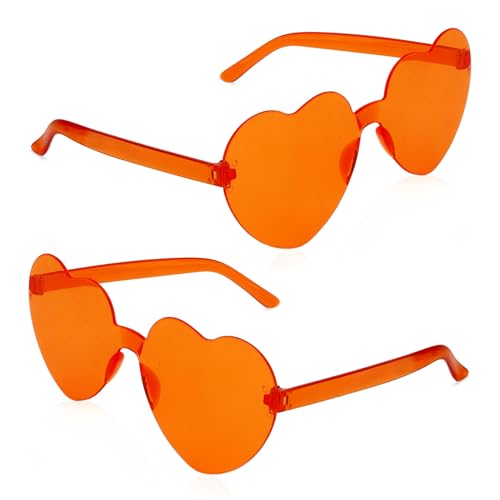 Orange Heart Sunglasses Halloween Glasses for Women Heart Frameless Sunglasses Orange Party Glasses Bachelorette Bachelor Birthday Halloween Costume Night Valentines Theme Party Accessories 2 Pack