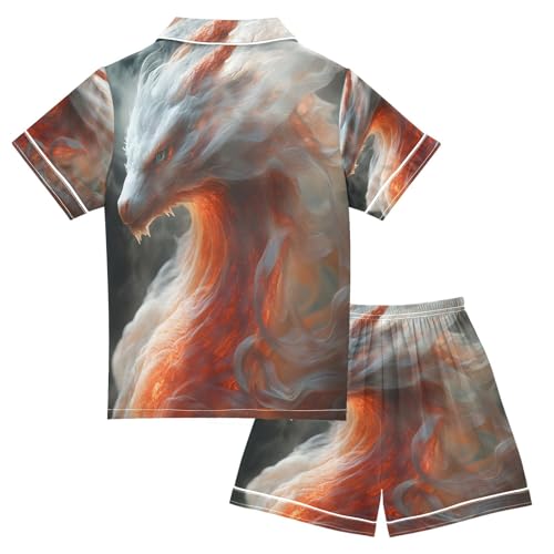 ALAZA White Dragon Cloud Satin Pajamas Set Short Sleeve Button Down Sleepwear Summer Pjs 2 Piece2