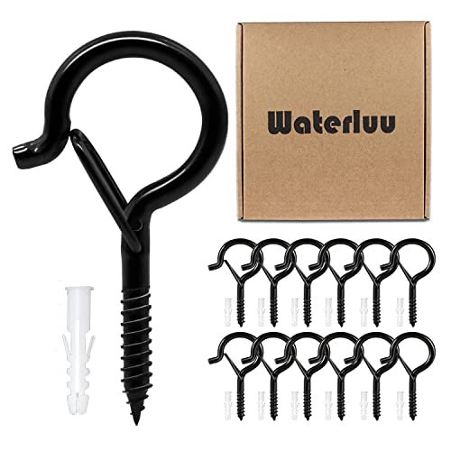 Waterluu 12 Pcs Q Hanger Hooks With Safety Buckle,Ceiling Hooks,Plant Hooks, Outdoor Light Hooks For Hanging Patio Lights, Christmas Lights,Plants,Flowers (12Pcs +12 Pipes) #TOP3
