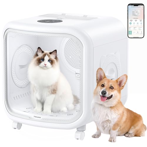 Petsuper 75L Large Automatic Pet Dryer Box for Cats & Small Dogs - App-Controlled, Ultra-Quiet Hands-Free Drying with Smart Safe Temperature & Overheat Protection - Ideal for Multi-Pet Homes
