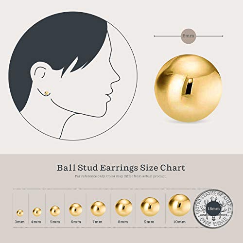 Kezef 14K Gold Filled Ball Stud Earrings for Women - Thick 14K Gold Layer, Hypoallergenic for Sensitive Ears, Round Studs | 3mm-9mm4