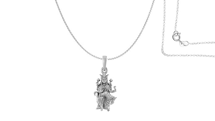 Sterling Silver (92.5% purity) Goddess Mansa Devi Pendant (Pendant with Chain) for Men & Women Pure Silver Maa Mansa Devi Shaktipeeth chain Locket for Good Health & Wealth