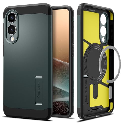 Image of Spigen for Galaxy S25 Edge Case, Tough Armor MagFit [Kickstand] [Compatible with MagSafe] [Military-Grade Protection] - Abyss Green