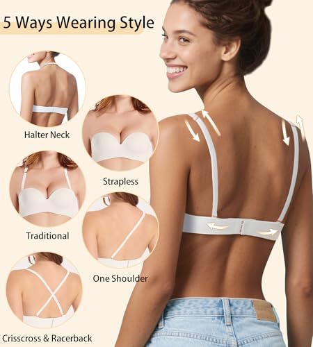 Image of Strapless Bras for Women with Support - Womens Underwire Push Up Plunge Full Coverage Tshirt Bra with Extender