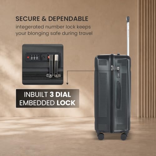 Image of SWISS MILITARY Pascal Hard 68cm Lightweight PC Medium Check in Travel Luggage Trolley Bag with Anti-Theft Zippers & 3-Dial Lock, 360 Wheels, Wet Pocket & Aluminium Handle Suitcase Capacity 93L-Black