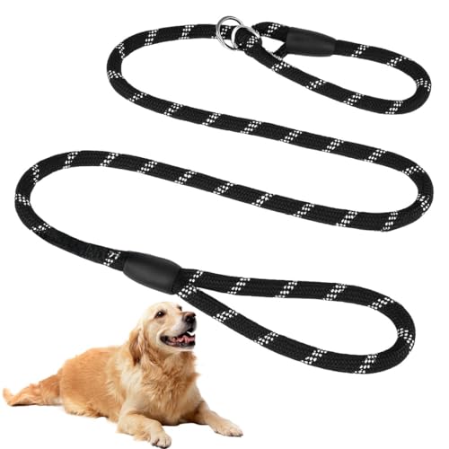 JYNXOR 1 Pcs Guinzaglio Corto per Cani con O-ring Riflettente Guinzaglio per Cani, Nylon Resistente Guinzaglio Regolabile, Guinzaglio Da Traino 1,2x130 cm,Nero,Forte e Resistente,per Una Presa Sicura