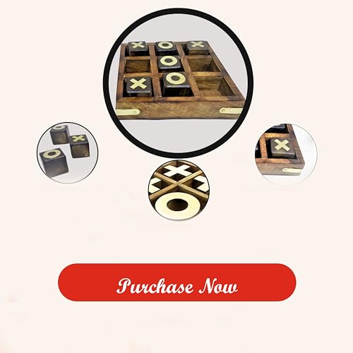 Image of Handcrafted Rosewood Tic Tac Toe Board Game, Sheesham Wood Construction, Classic Family Game with Glass Marbles (5x5inch)