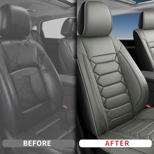 Image of Fit Canyon Car Seat Covers (Only Front 2 Seats) Compatible with GMC Canyon 2015-2025 2026-Full Coverage Breathable Leather, Airbag Compatible, Waterproof & All-Weather, Grey