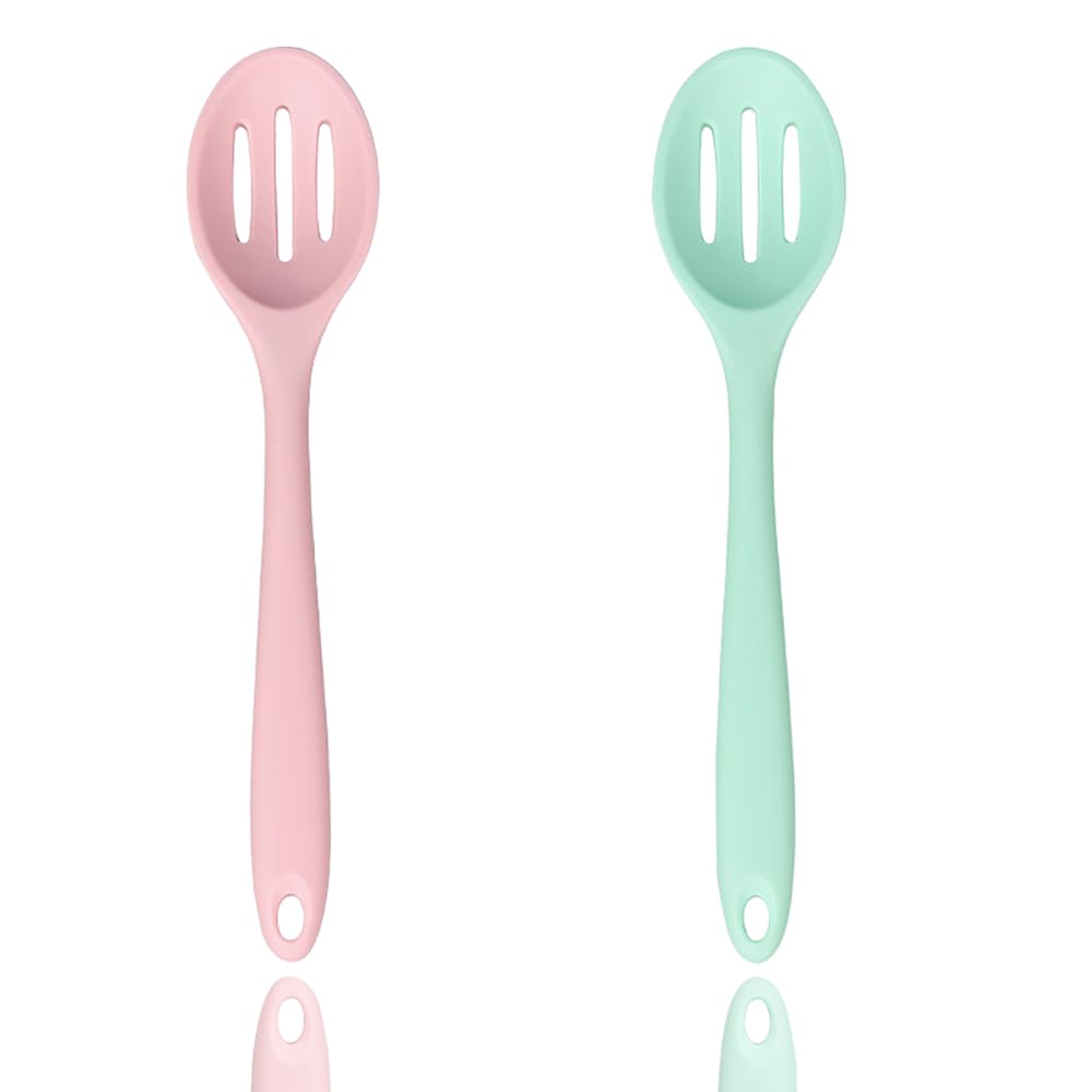 2 PCS Silicone Slotted Spoons Nonstick Cooking Spoon Heat-Resistant Kitchen Spoon Mixing Spoons for Kitchen Cooking Baking Stirring Mixing Tools