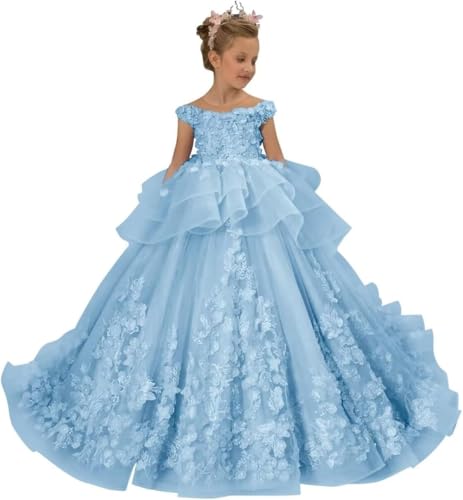 Flower Girl Dress Lace Applique - First Communion Dress Pageant Dresses for Girls Princess Ball Gown