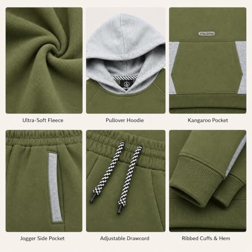 Image of Volcom Infant Toddler Baby Boys Joggers Set - 2 Piece Fleece Pullover Hoodie and Jogger Pants Activewear Set (Sizes: 12M-7)