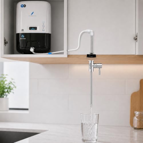 Image of RO Faucet Tap | Stainless Steel Water Purifier Tap with Pipe & Fittings for Cabinet Mount | Leakproof RO Water Tap & RO Tap Extender for Kitchen RO Purifier System (1 /4 Inch Pipe)