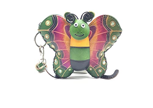 Vintage Genuine Leather 3D Animal Butterfly Coin Purse With Removable Wrist Strap (Green)