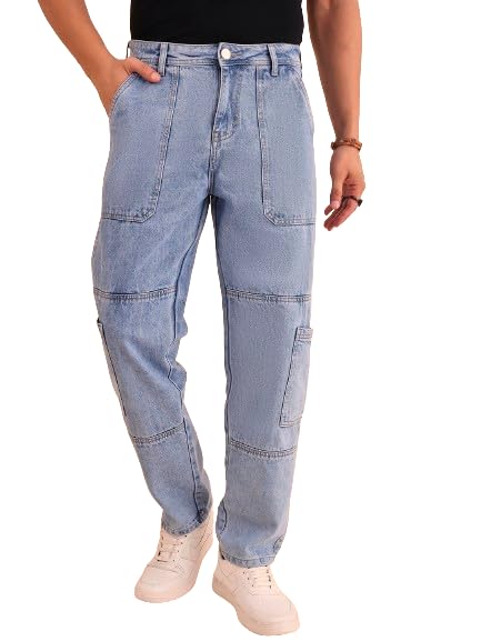 Pantalon cargo ample homme avec poches latérales vêtement streetwear décontracté