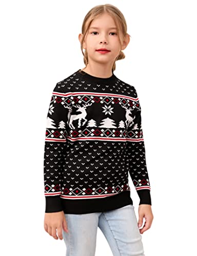 Image of MISSKY Family Christmas Sweater Crew Neck Reindeer Snowflakes Knitted Pullover for Women /Men /Kids