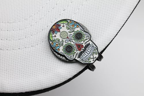 Image of Sugar Skull Golf Ball Marker + Magnetic Hat Clip, Funny and Unique Golf Gifts, Premium Quality, The for Your Favorite Golfer, Golf Accessories for Any Occasions