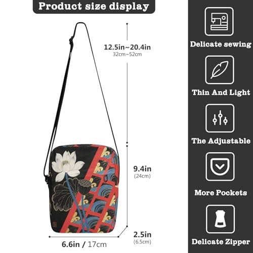 messenger bag for men men shoulder bag Purse Bag Adjustable Strap for School School- flower Japanese3