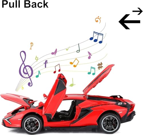 Image of 1:32 Scale Lamborghini SIAN Toy Car | Metal Pullback Diecast Car for Kids with Openable Doors, Sound, Light Effects Toy for Car Enthusiasts (Blue)