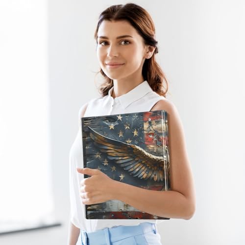 Image of 3 Ring Binder Eagle American Flag Vintage 1.5 inch Binders Three Ring Binders with Clipboard Fit 8.5'' x 11'' Paper 3 Interior PVC Clear Pockets for Office Supplies
