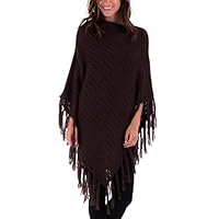 SHU-SHI Suéter pulôver feminino de tricô com franja Boho casual macio, Marrom, One Size
