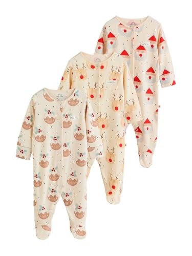 NEXT Bebé Pack de 3 Pijamas Tipo Pelele navideños con Botones de presión Crudo 3 Meses-6 Meses